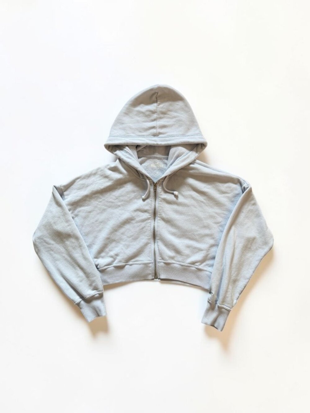 Hollister Light Blue Cropped Zip Up Hoodie XS Full Zip Sweatshirt Y2K Lounge